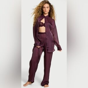 VICTORIA'S SECRET
Luxe Sheer Satin Button-Front Long Pajama Set Elegant Purple